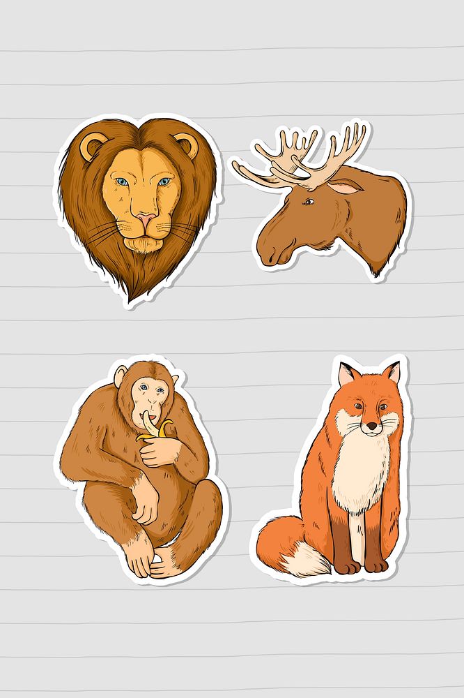 Wild animal sticker colorful set cartoon illustration
