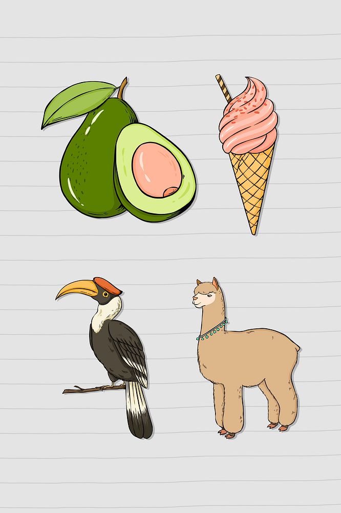 Psd animal and food colorful sticker collection