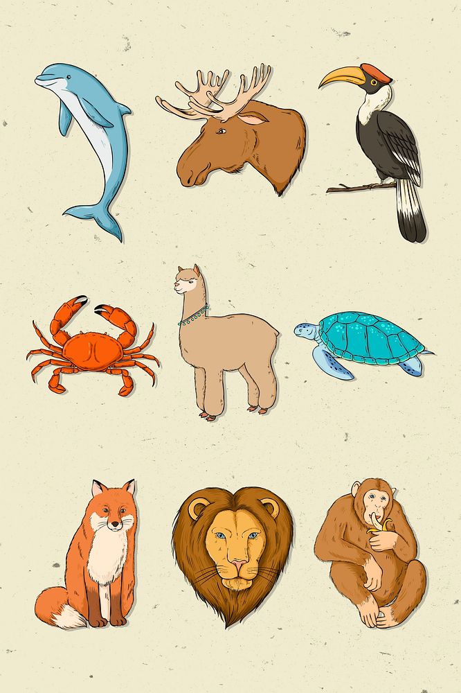 Wildlife sticker colorful set cartoon illustration
