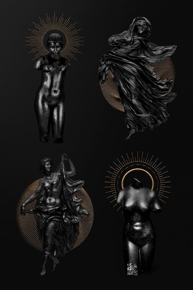 Black sculpture nude women psd set