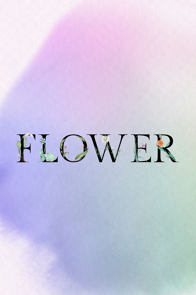 Psd flower word floral font decorated typography