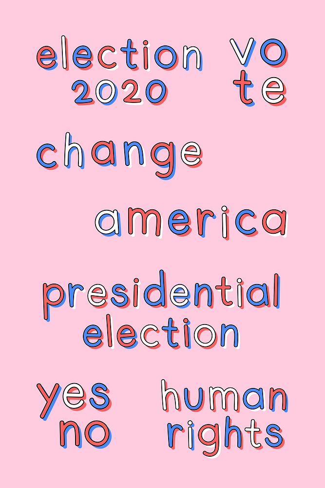 US election 2020 text psd doodle typography set