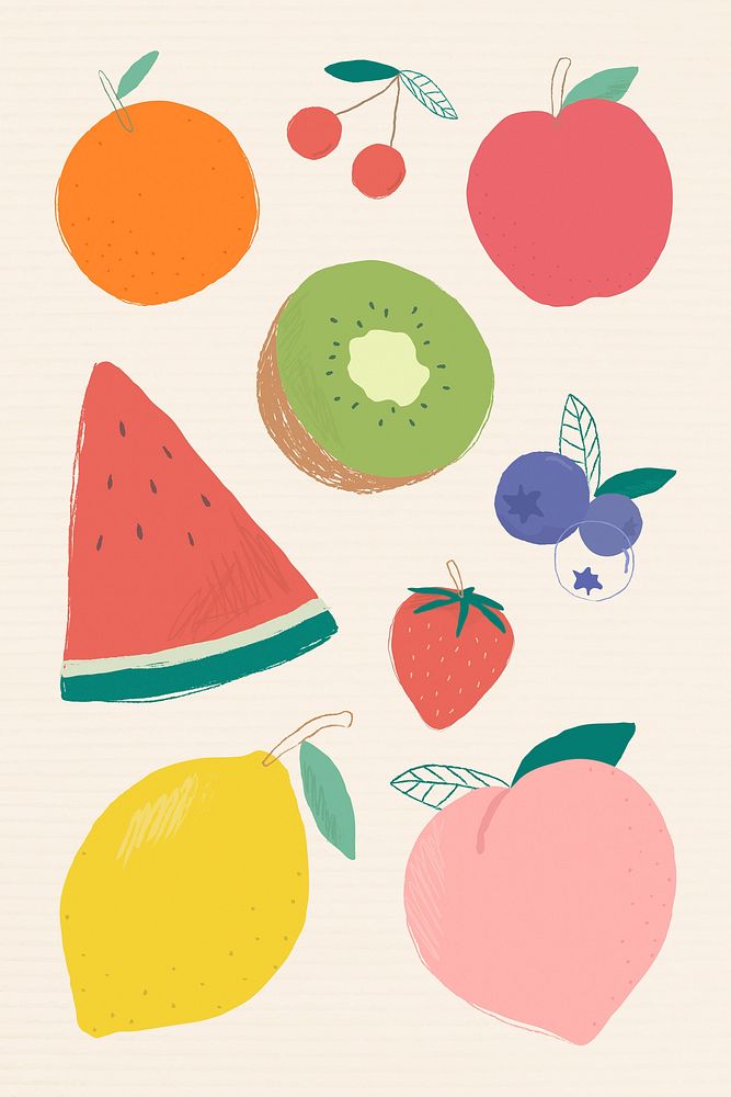 Colorful pastel fruit illustration set 