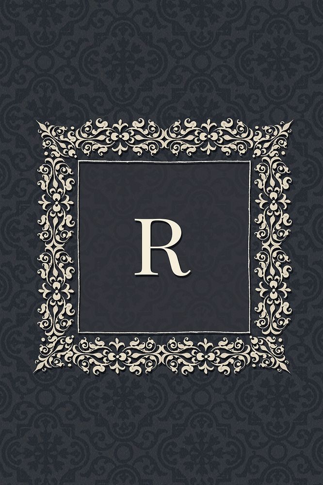 R letter vintage badge psd on black