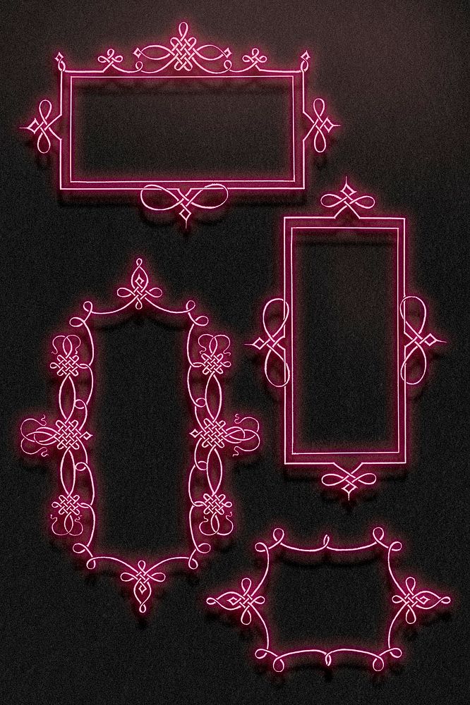 Neon pink filigree frame border psd, remix from The Model Book of Calligraphy Joris Hoefnagel and Georg Bocskay