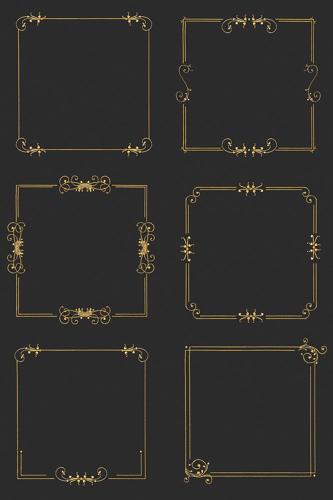 Gold filigree frame set psd, remix from The Model Book of Calligraphy Joris Hoefnagel and Georg Bocskay