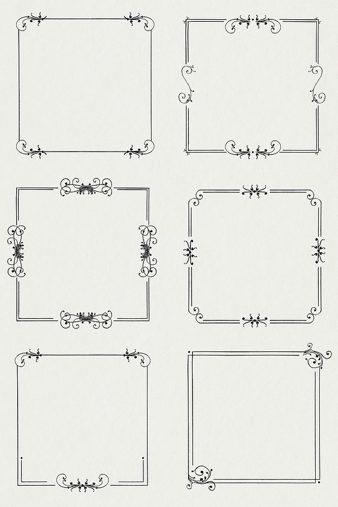 Black filigree frame psd set, remix from The Model Book of Calligraphy Joris Hoefnagel and Georg Bocskay