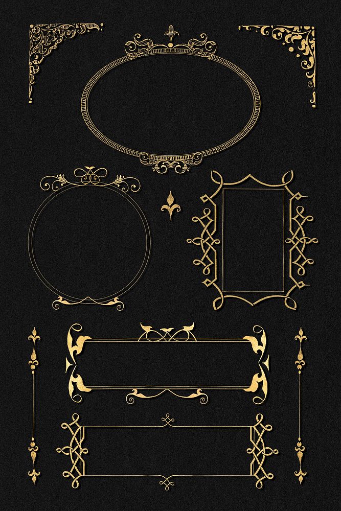 Gold Victorian frame border ornament collection, remix from The Model Book of Calligraphy Joris Hoefnagel and Georg Bocskay