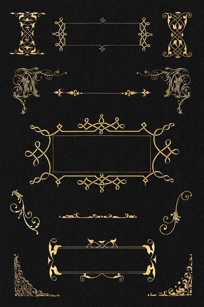 Vintage Victorian frame border ornament collection, remix from The Model Book of Calligraphy Joris Hoefnagel and Georg…