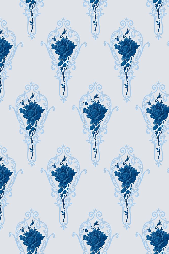 Psd blue rose ornamental pattern vintage background