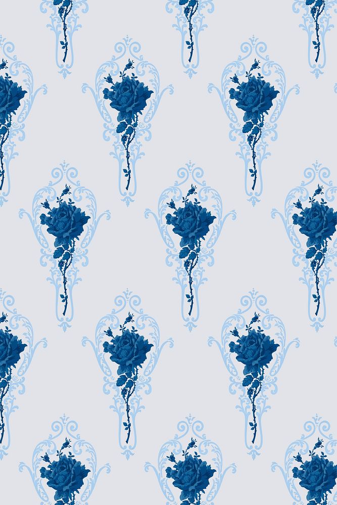 Wild rose blue botanical pattern vintage background