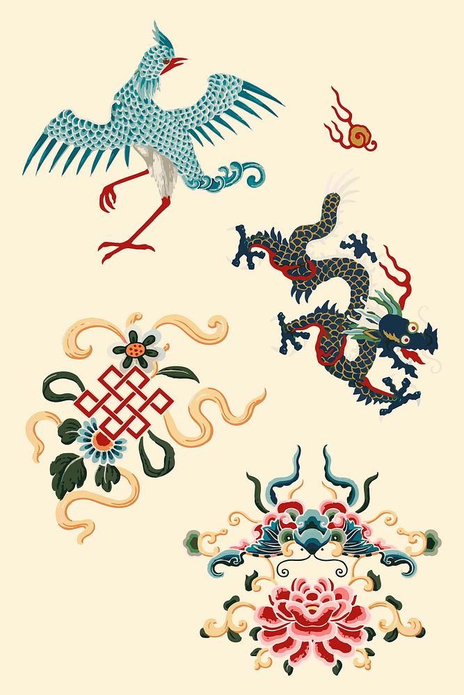 Decorative ornaments vector traditional Chinese art illustration set