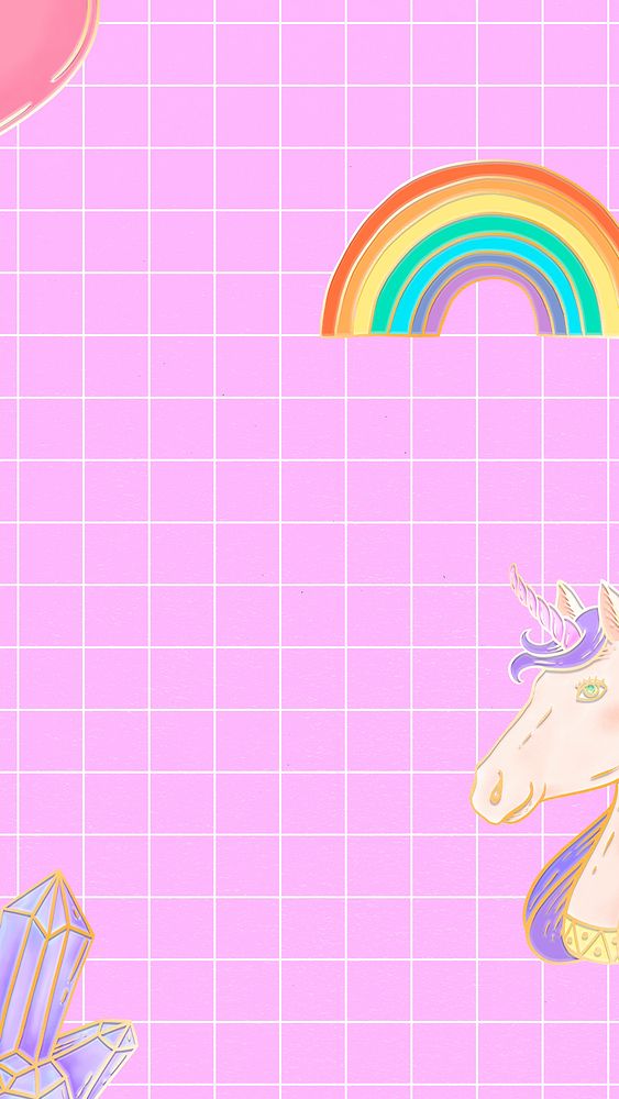 Cute pony pink grid rainbow social banner