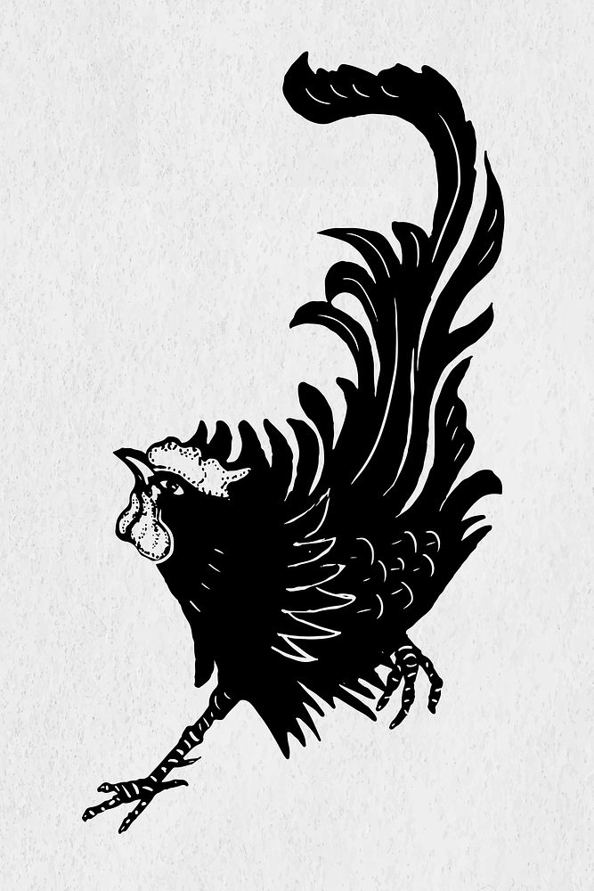 Rooster black bird stencil pattern hand drawn clipart
