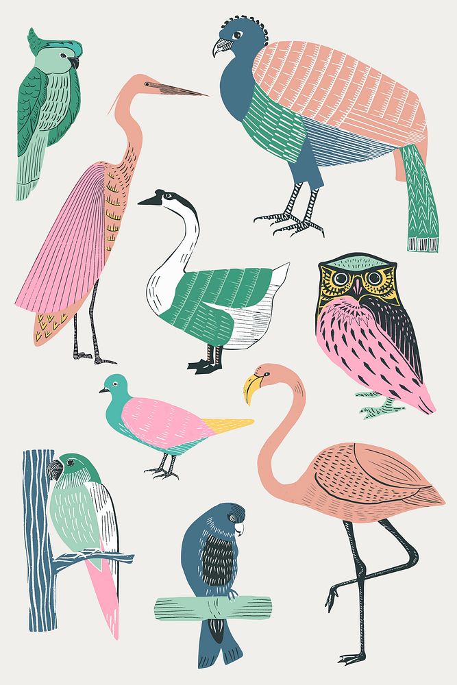 Vintage wild animals stencil pattern set