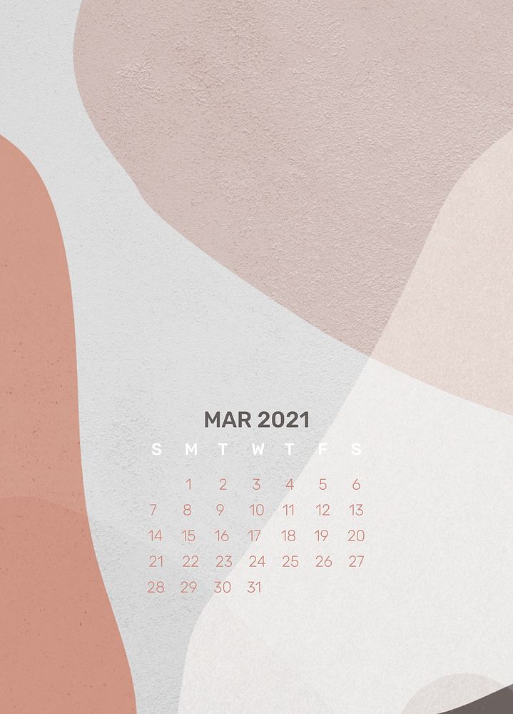 2021 calendar March printable template psd abstract background