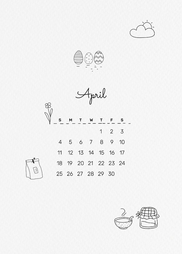 April 2021 printable template psd month cute doodle drawing
