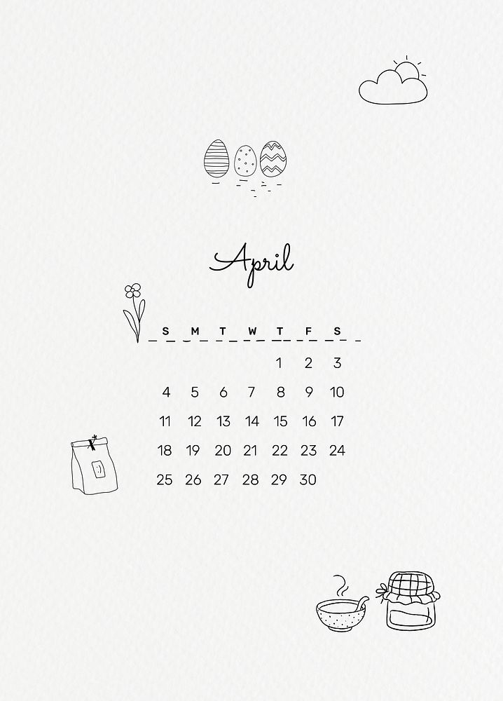 April 2021 printable templatevector month cute doodle drawing