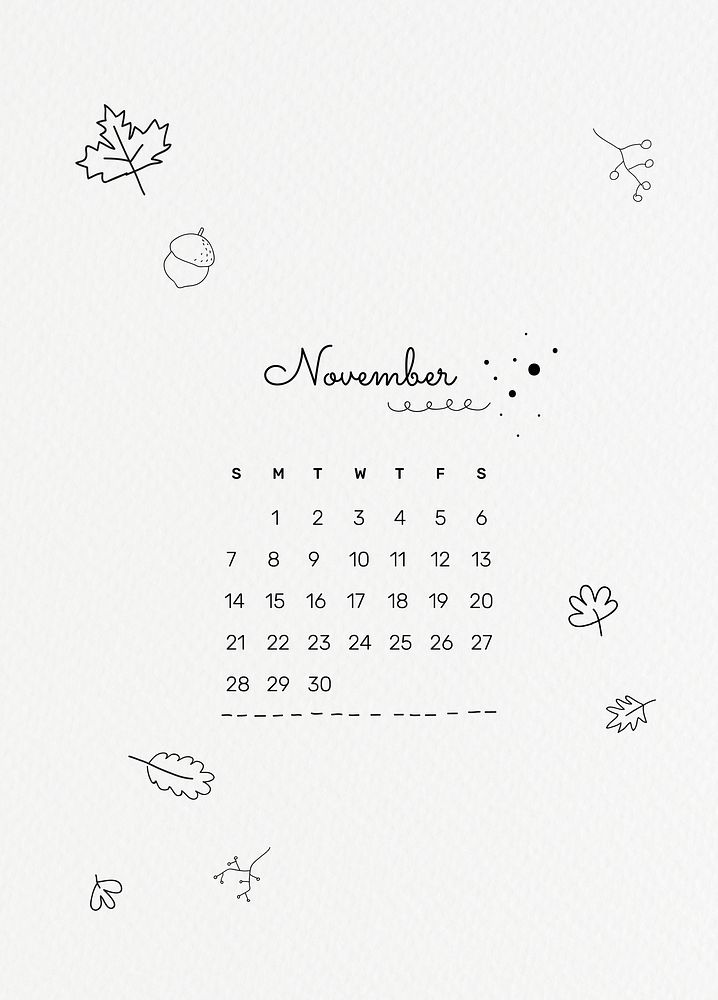 November 2021 printable template vector month cute doodle drawing