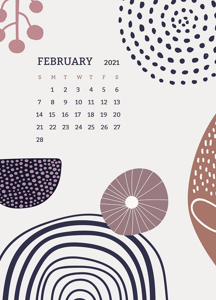 February 2021 printable template psd month Scandinavian mid century background