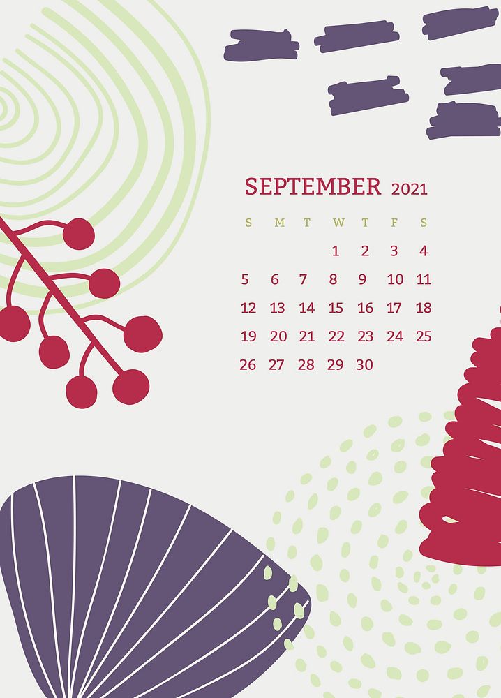 September 2021 printable template vector month Scandinavian mid century background