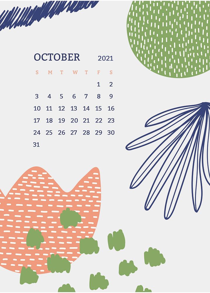 October 2021 printable template vector month Scandinavian mid century background