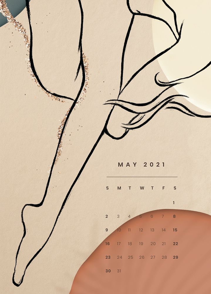 May 2021 printable template psd month abstract feminine background