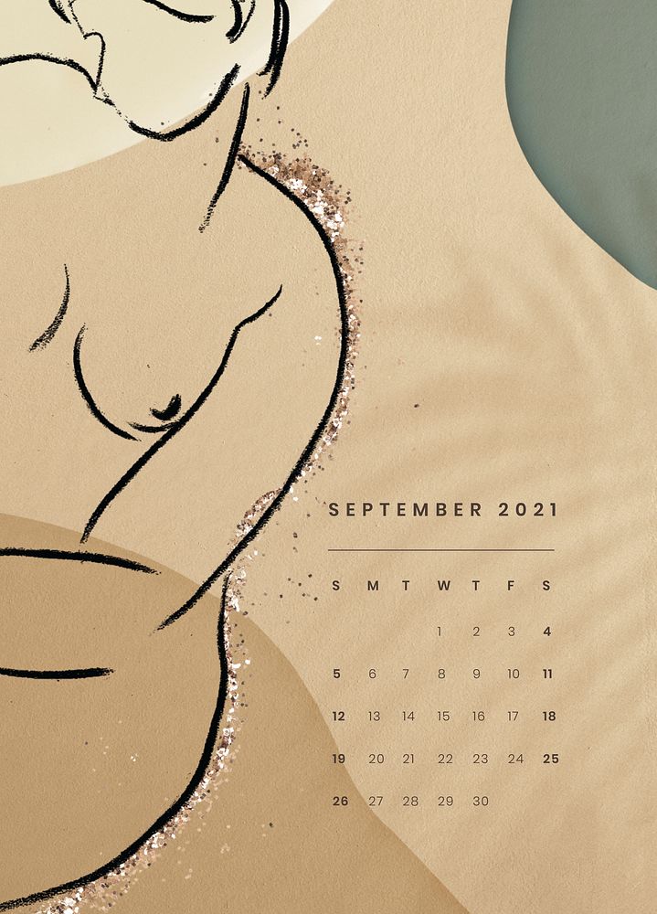 September 2021 printable template psd month abstract feminine background