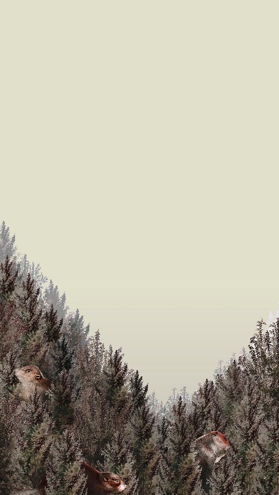 Forest pattern border vector with blank space beige phone wallpaper