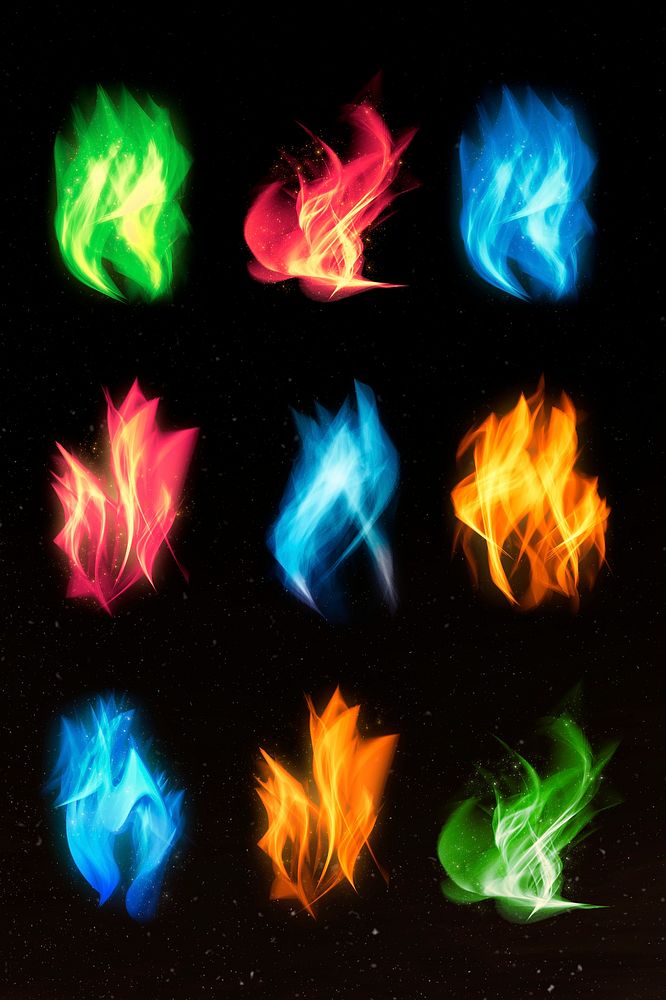Retro fire flame psd  colorful graphic element set