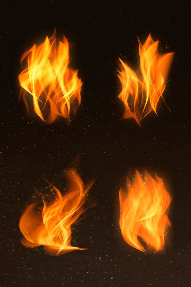 Burning fire flame graphic element set
