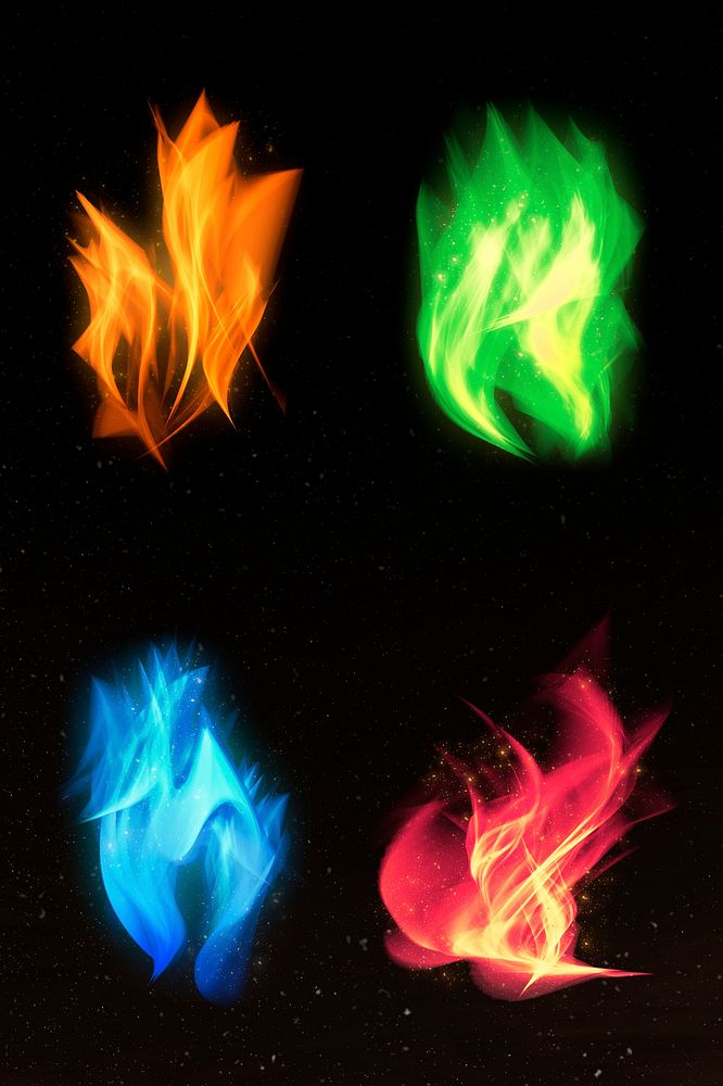 Dramatic fire flame psd graphic colorful element collection