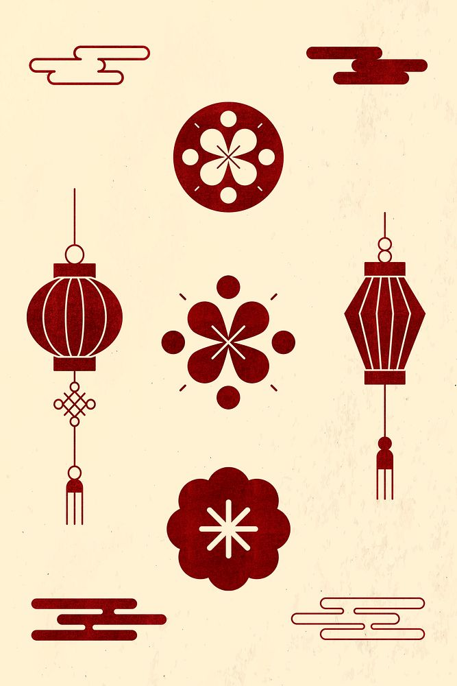 Chinese New Year fireworks psd red design elements set