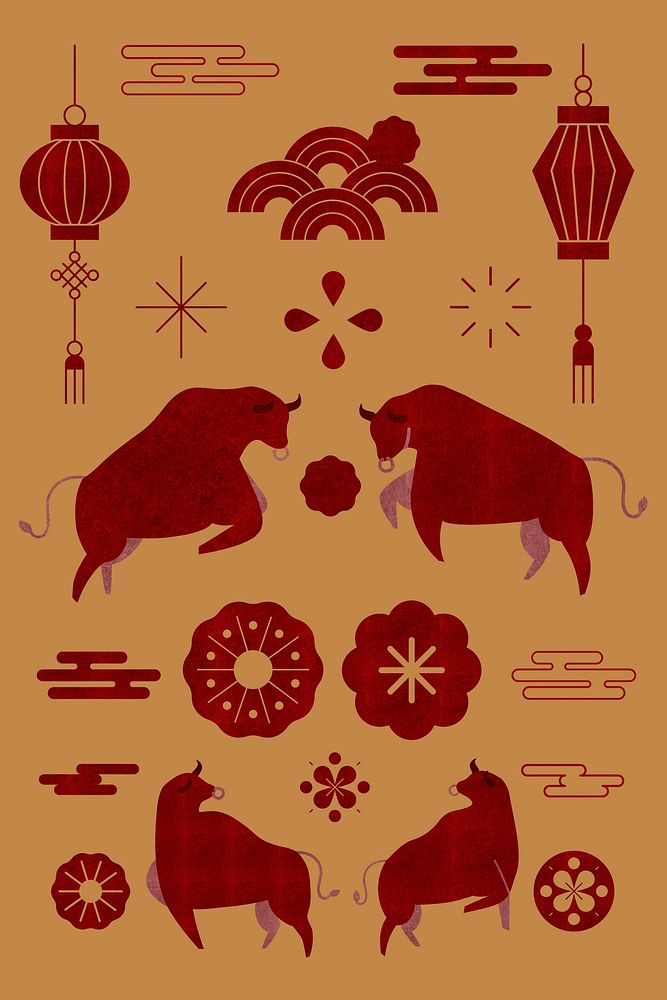 Chinese New Year vector red design elements set