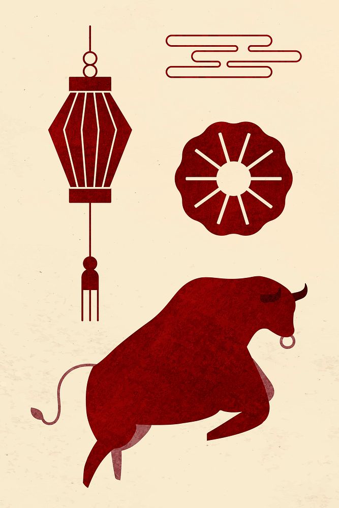 Chinese Ox Year red vector design elements collection