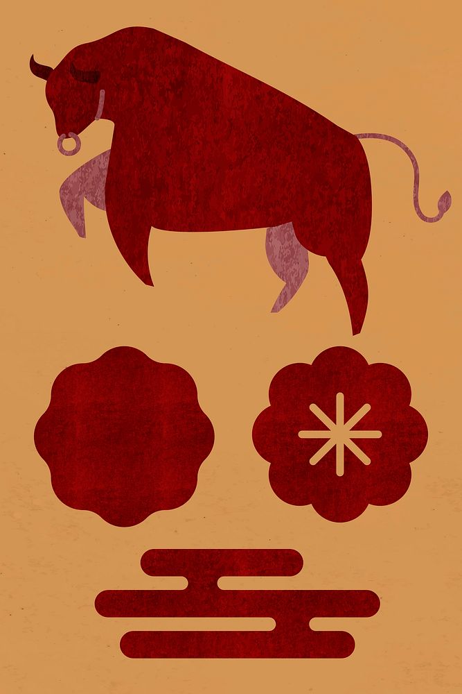 Chinese Ox Year red vector design elements collection