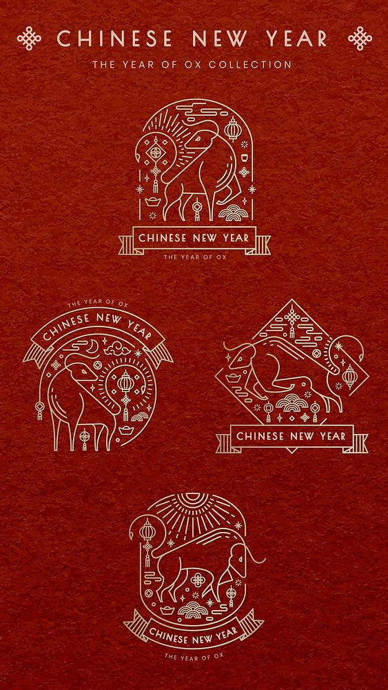 Lunar New Year 2021 vector Ox gold stickers collection
