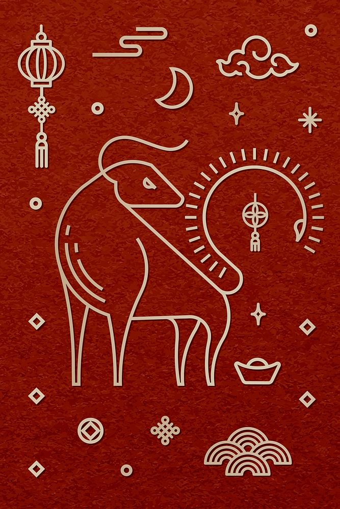 Chinese Ox Year gold vector design elements collection