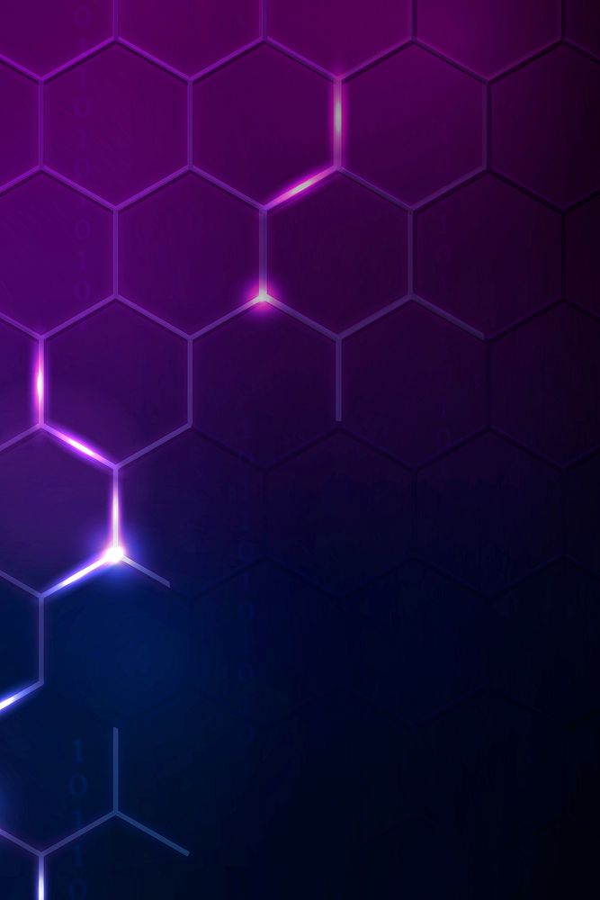 Digital technology background vector with hexagon border in dark purple tone