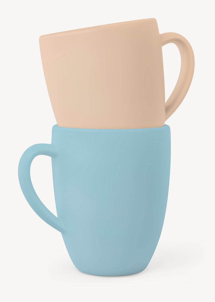 Coffee mugs mockup, pastel ceramic design psd