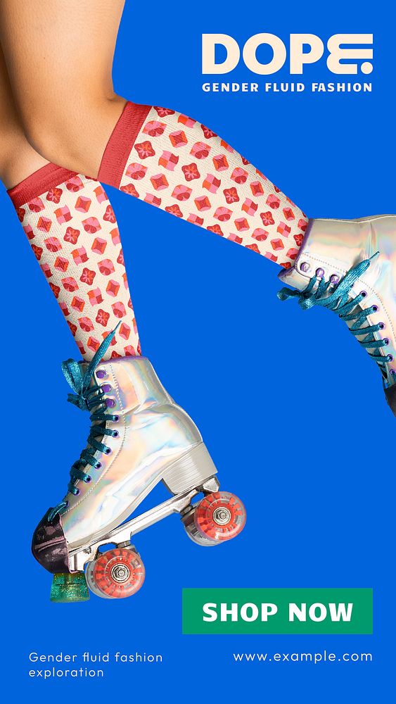 Roller skates Instagram story template, retro apparel branding vector