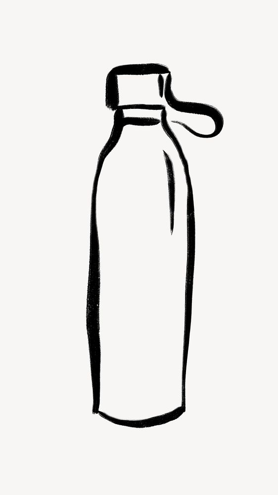 Water bottle ink brush, doodle illustration