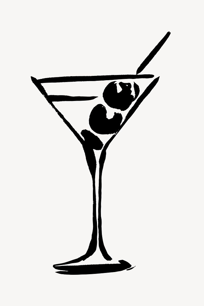 Martini cocktail collage element, beverage doodle illustration vector