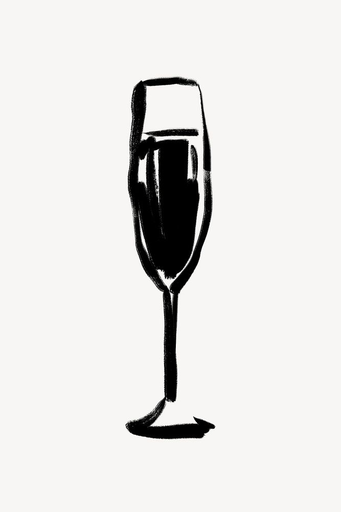 Champagne glass collage element, beverage doodle illustration psd