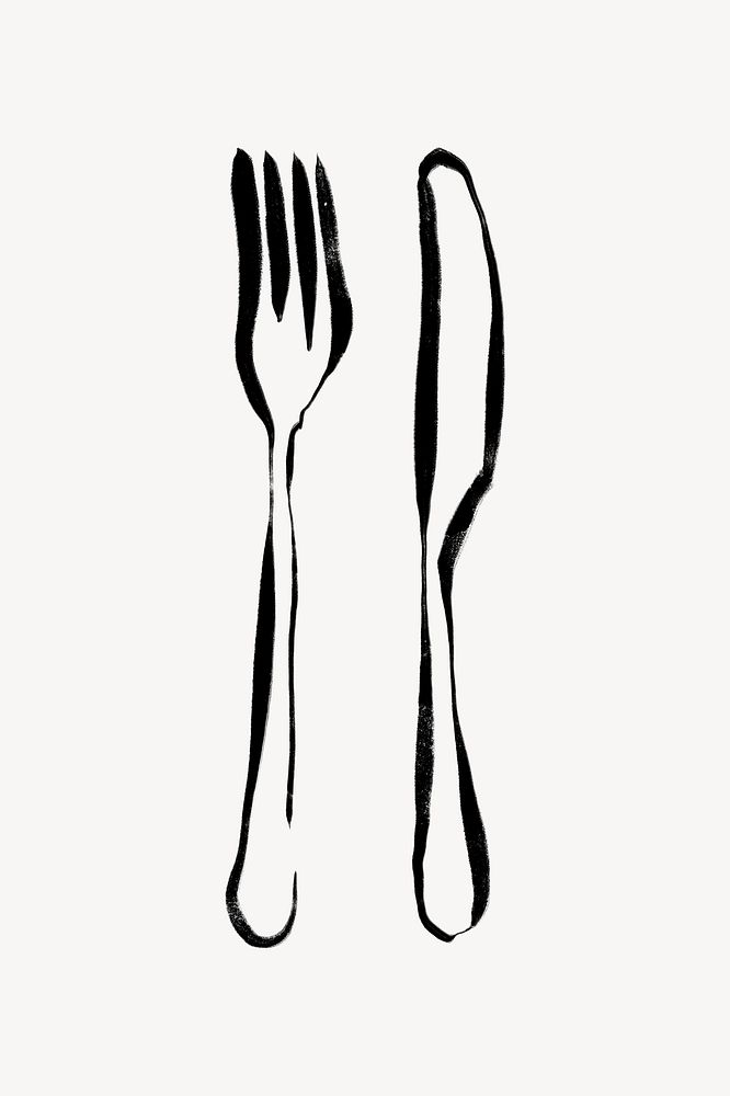 Cutlery doodle clipart, drawing illustration, black and white design