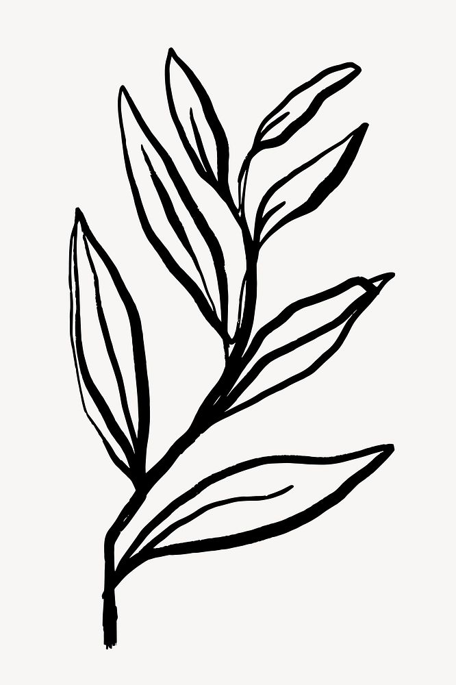 Leaf collage element,  ink brush design  vector