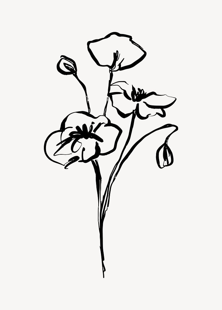 Flower ink brush, aesthetic line art