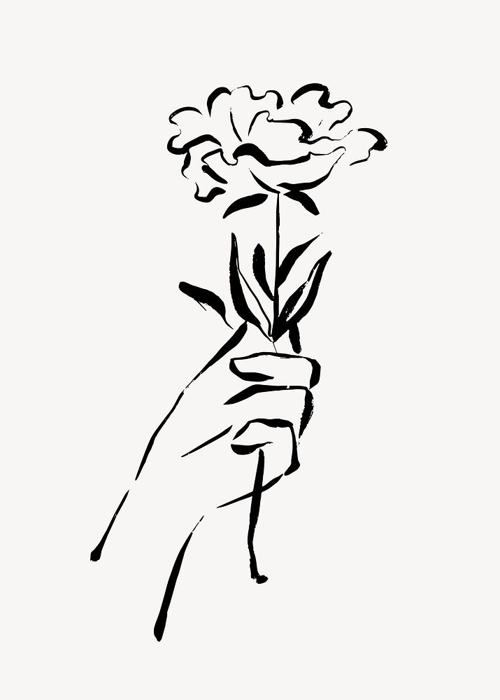 Hand holding rose collage element, ink brush design vector