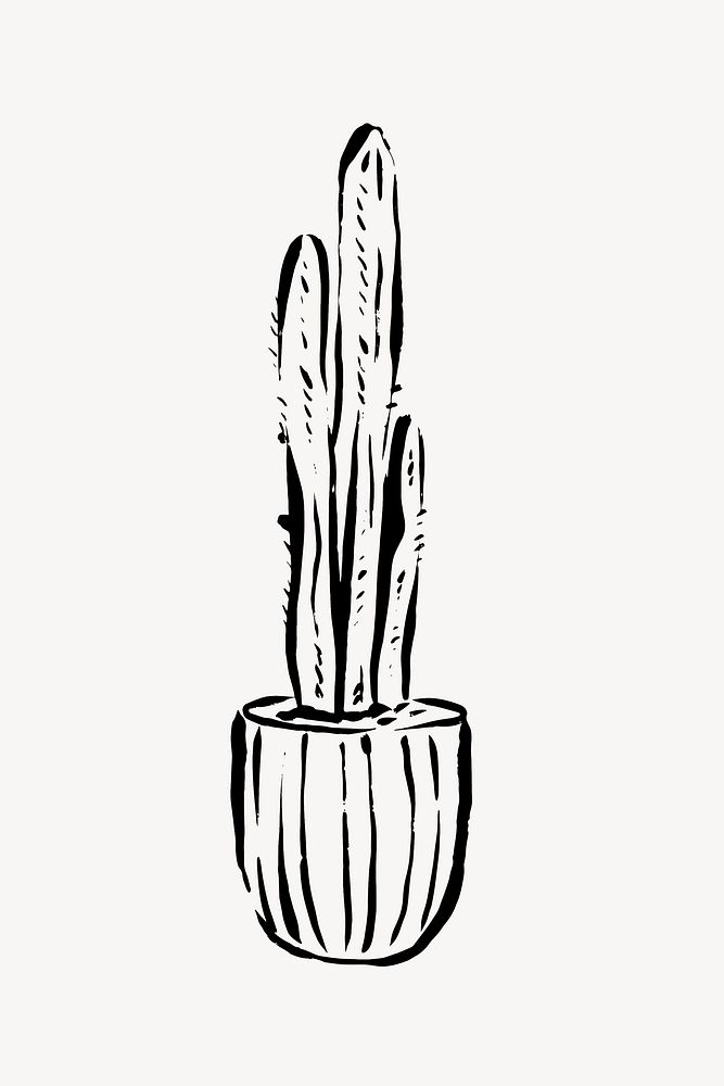 Cactus collage element,  ink brush design  vector