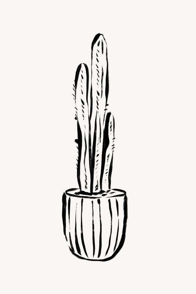 Cactus collage element,  line art design  psd